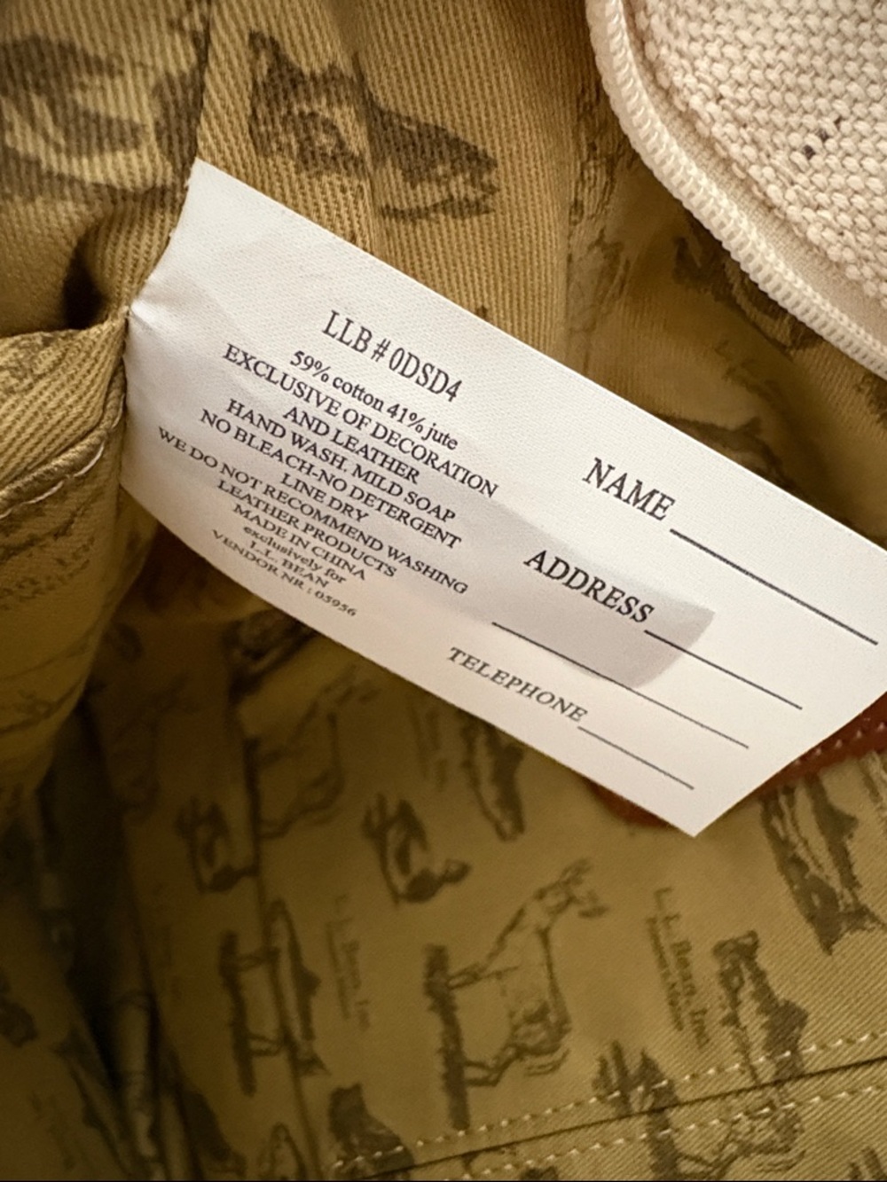 L.L. Bean Boat & Tote Bag canvas jute Leather handles and details - Picture 7 of 7